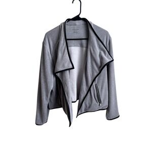 Calvin Klein Moto Jacket Drape Front Zip Pockets‎ Heather Gray Black Trim